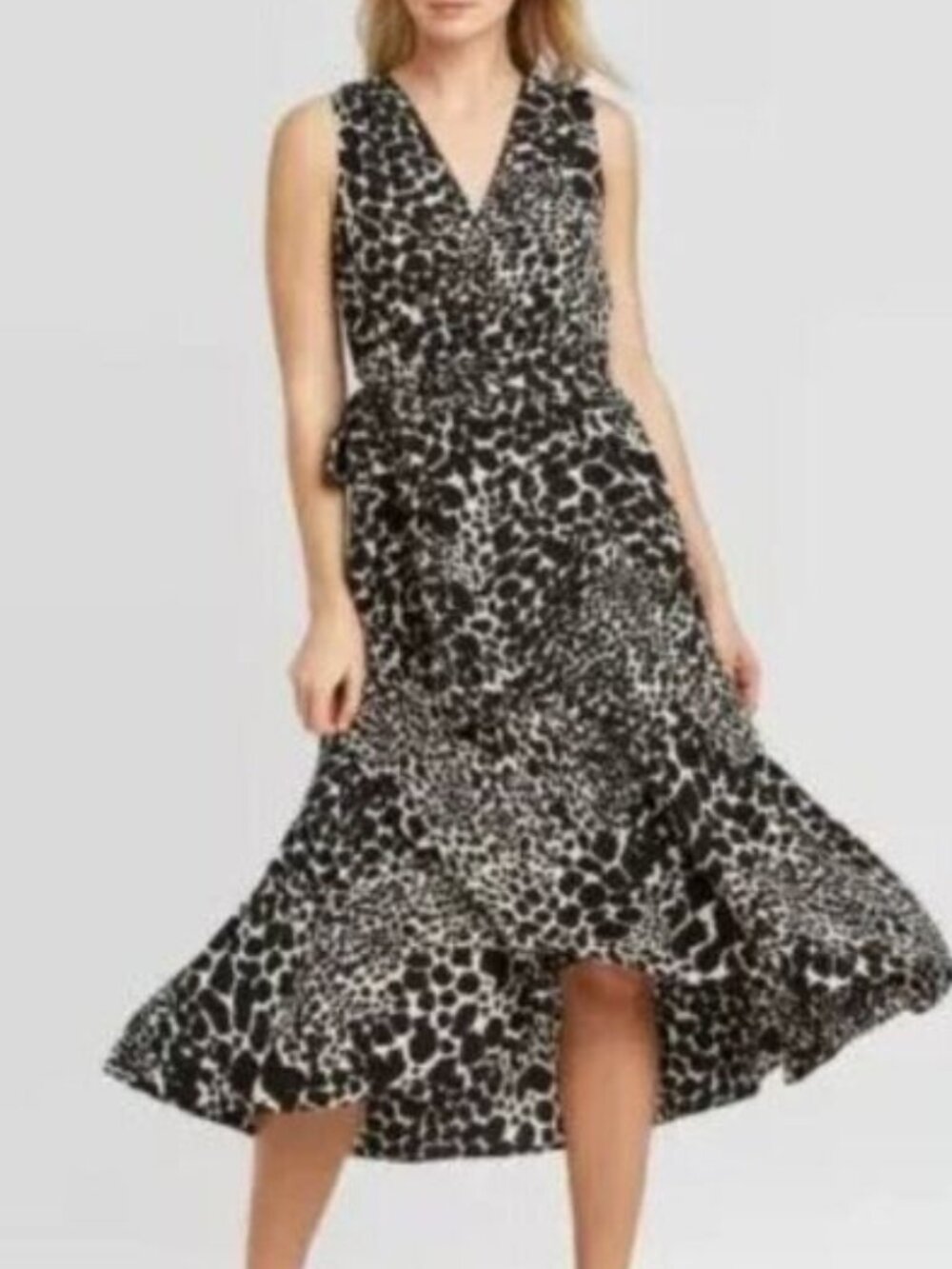 Who What Wear Swirling Leopard Print Wrap Midi Dress XL NWT